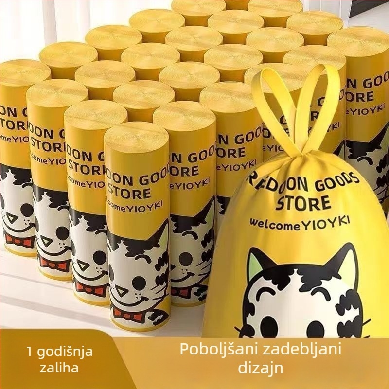 Kućne vreće za smeće sa šnuralom, biološki razgradive, jednokratne, debele, s otiskom mačke koja se smije