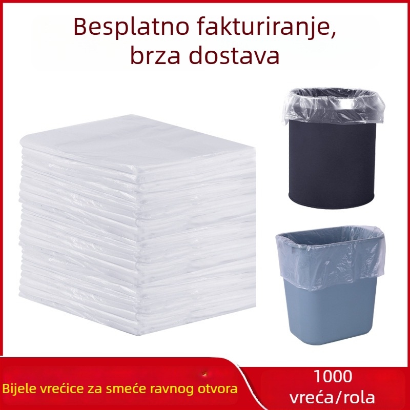 Hotelske jednokratne bijele vrećice za otpad s plosnim otvorom, zadebljane, 45×50 cm, prozirne kućne plastične vrećice