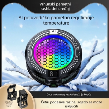 Prijenosni hladnjak za mobitel, druga generacija s AI nadogradom, inteligentna kontrola temperature, digitalni prikaz, poluvodičko magnetsko pričvršćivanje, hlađenje cijelog uređaja