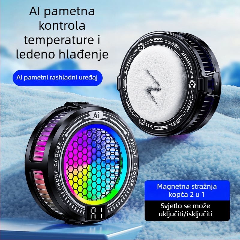 Prijenosni hladnjak za mobitel, druga generacija s AI nadogradom, inteligentna kontrola temperature, digitalni prikaz, poluvodičko magnetsko pričvršćivanje, hlađenje cijelog uređaja