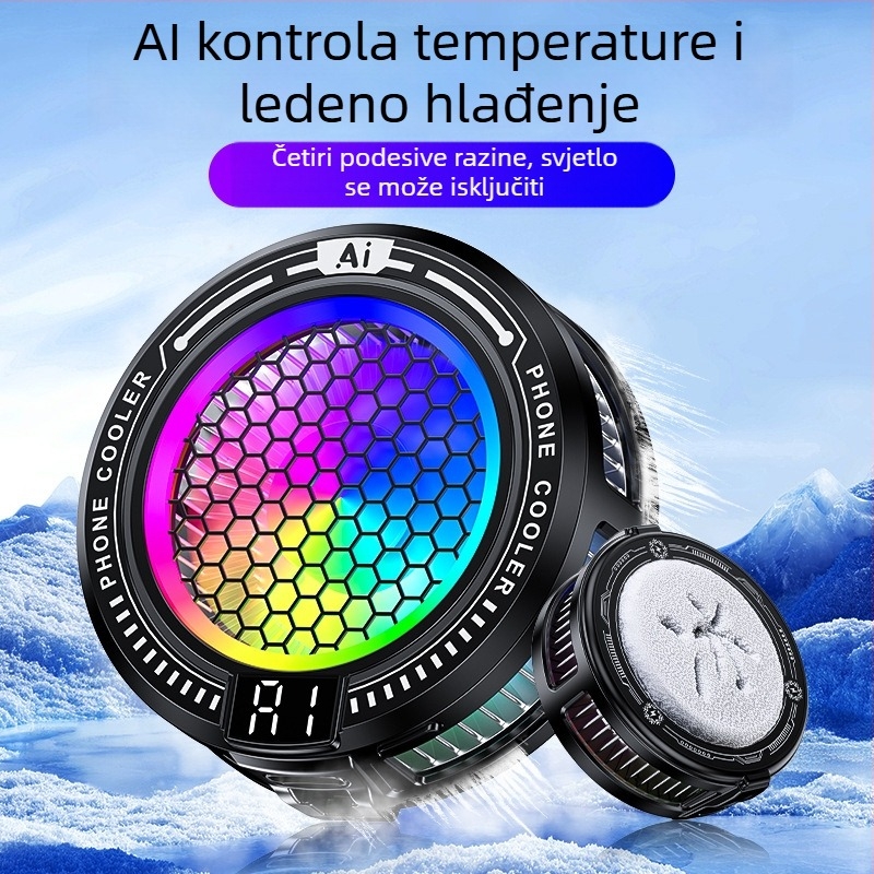Prijenosni hladnjak za mobitel, druga generacija s AI nadogradom, inteligentna kontrola temperature, digitalni prikaz, poluvodičko magnetsko pričvršćivanje, hlađenje cijelog uređaja