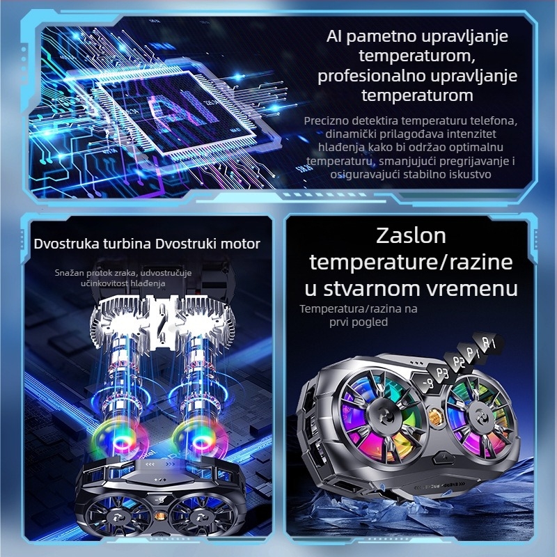 K19 hladnjak za mobitel s velikim područjem hlađenja, RGB osvjetljenje, dvostruko poluvodičko hlađenje, prijenos uživo, dvostruka crna tehnologija