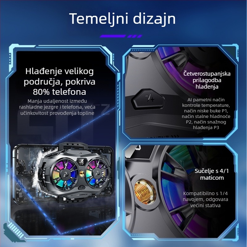 K19 hladnjak za mobitel s velikim područjem hlađenja, RGB osvjetljenje, dvostruko poluvodičko hlađenje, prijenos uživo, dvostruka crna tehnologija