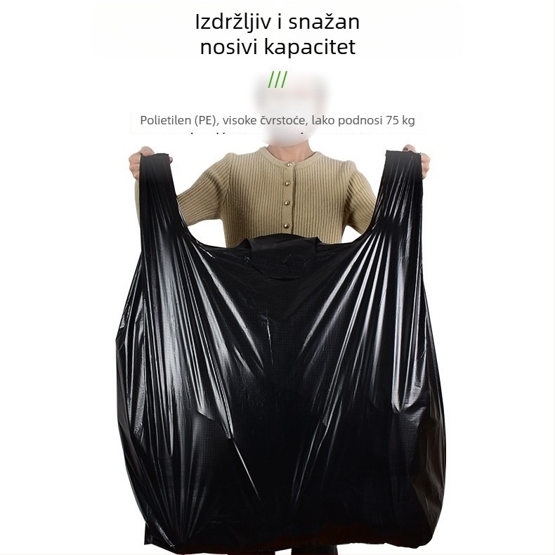 Crne plastične vrećice u stilu prsluka, debeli za kućnu uporabu, za pakiranje i kupovinu
