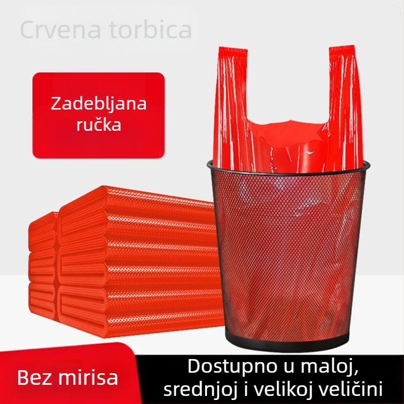 Crvene kućne vrećice za smeće s ručkom, velike i debele, vest-stil kuhinjske jednokratne plastične vrećice, ekonomsko pakiranje