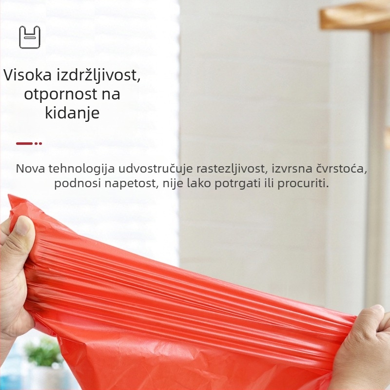 Crvene kućne vrećice za smeće s ručkom, velike i debele, vest-stil kuhinjske jednokratne plastične vrećice, ekonomsko pakiranje