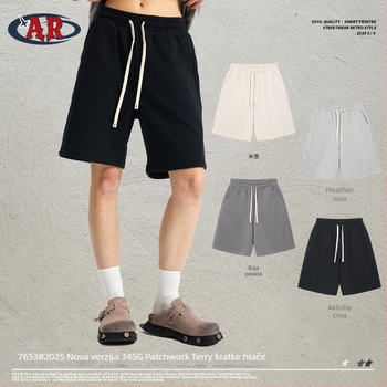 Artie muške šortse za ljeto 2026, terry patchwork, opuštene, srednje duljine, streetwear