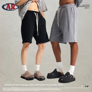 Artie muške šortse za ljeto 2026, terry patchwork, opuštene, srednje duljine, streetwear