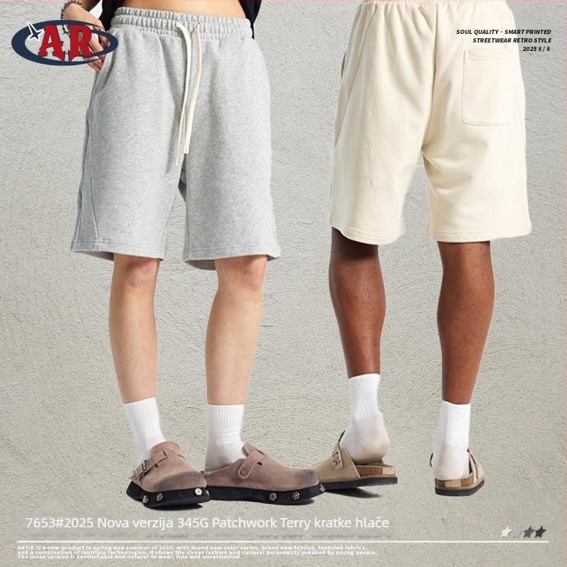 Artie muške šortse za ljeto 2026, terry patchwork, opuštene, srednje duljine, streetwear
