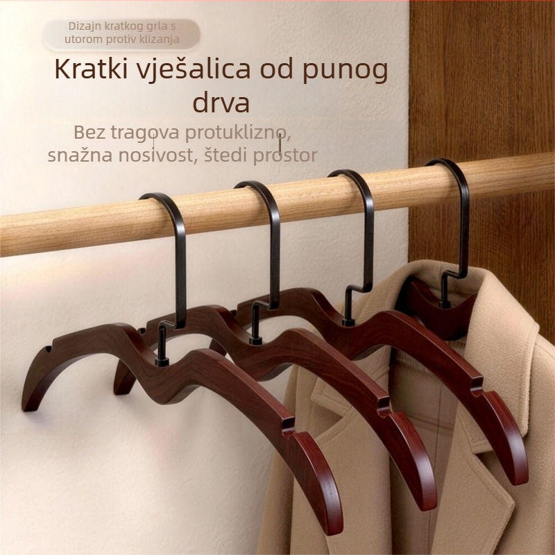 Vješalica od masivnog drveta s kratkim vratom, za kućnu upotrebu, uštedite prostor, bez ogrebotina, vrhunska drvena vješalica za sprječavanje nabora na ramenima