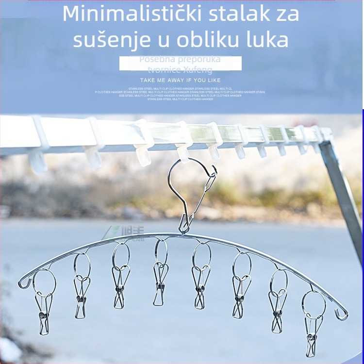 Xufeng Stalak za sušenje čarapa od nehrđajućeg čelika, u obliku luka, s 8 klipsa