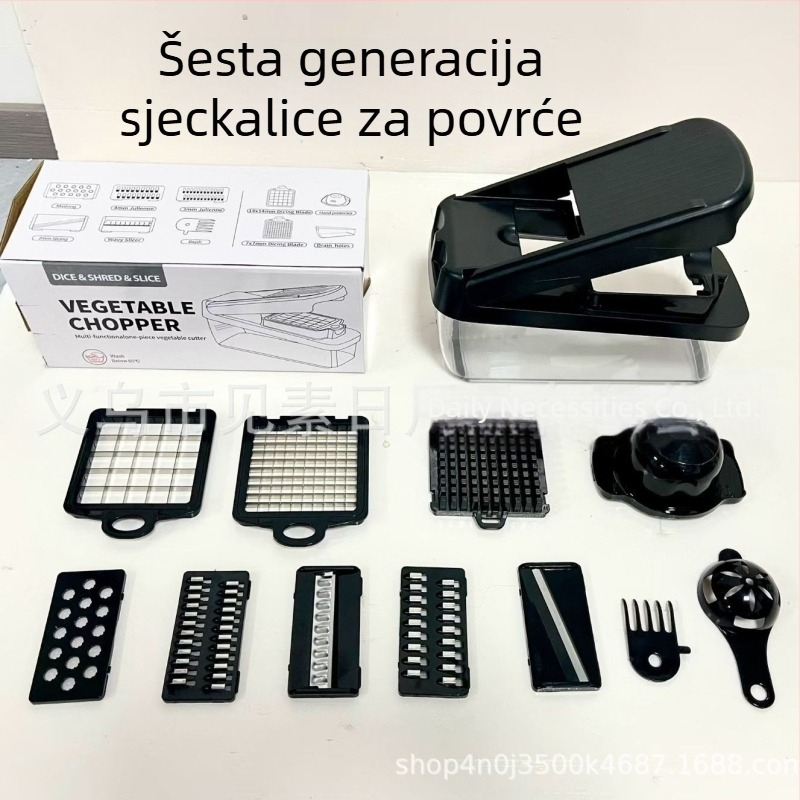 Novi crni višenamjenski sjeckalica za povrće – kockice krumpira i mrkve, trake i ploške krastavaca