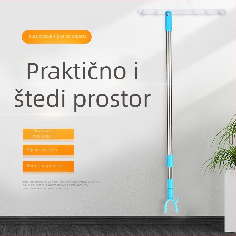 Teleskopni štap za sušenje od nehrđajućeg čelika s gornjim kukom – balkon, moderni minimalistički stil