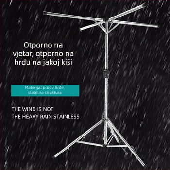 Stojeći stalak za sušenje odjeće na podu, sklopivi, unutarnja/vanjska upotreba, nehrđajući čelik, X-oblik, teleskopska šipka