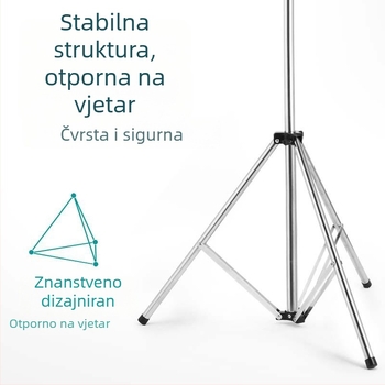 Stojeći stalak za sušenje odjeće na podu, sklopivi, unutarnja/vanjska upotreba, nehrđajući čelik, X-oblik, teleskopska šipka
