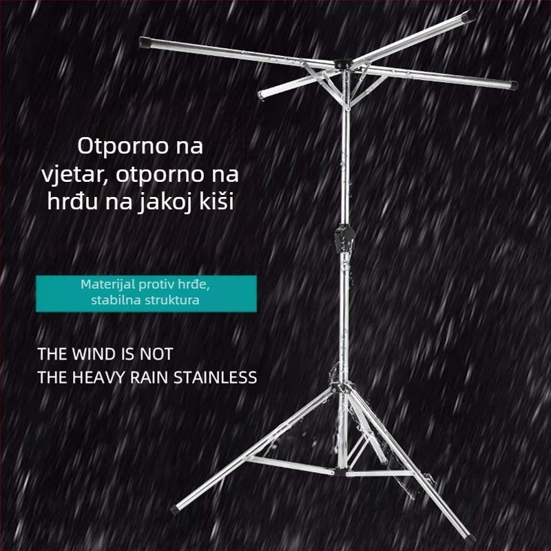 Stojeći stalak za sušenje odjeće na podu, sklopivi, unutarnja/vanjska upotreba, nehrđajući čelik, X-oblik, teleskopska šipka
