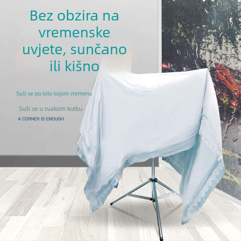 Stojeći stalak za sušenje odjeće na podu, sklopivi, unutarnja/vanjska upotreba, nehrđajući čelik, X-oblik, teleskopska šipka
