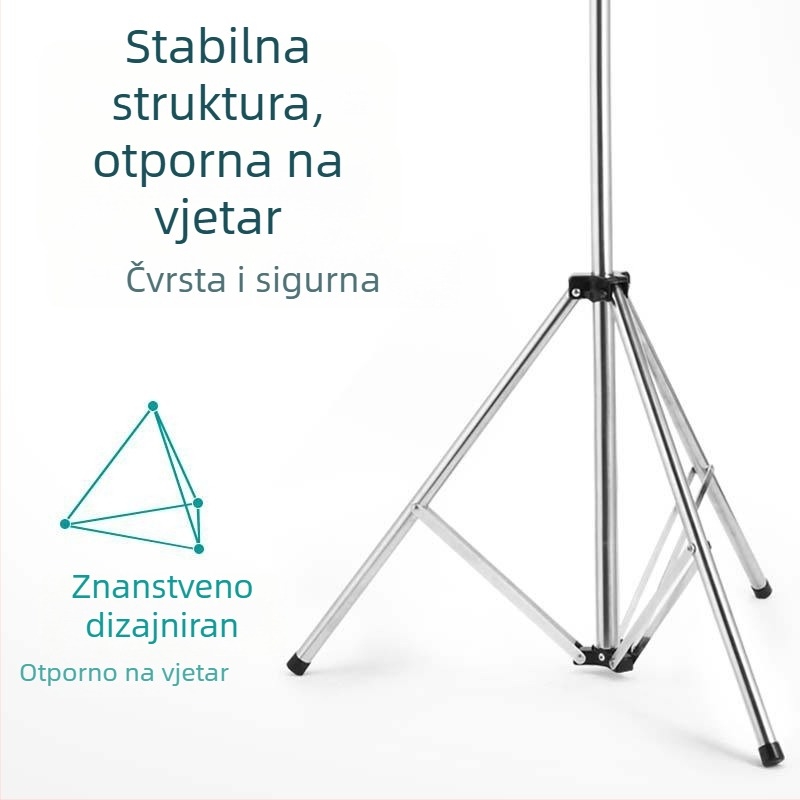 Stojeći stalak za sušenje odjeće na podu, sklopivi, unutarnja/vanjska upotreba, nehrđajući čelik, X-oblik, teleskopska šipka