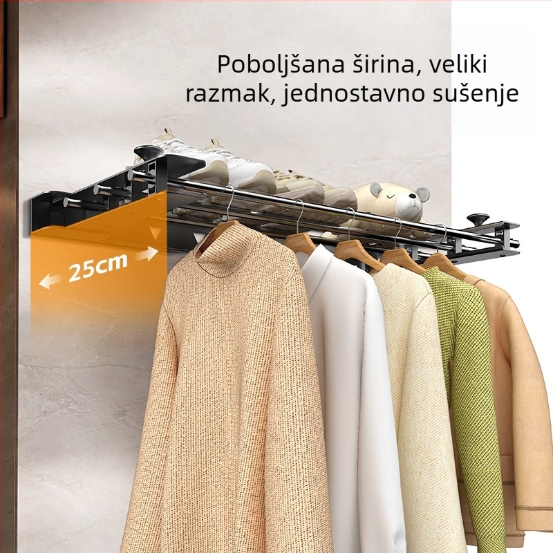 Skriveni sklopivi sušač za odjeću s izvlačnom šipkom za balkon — unutarnji zidni sušač rublja