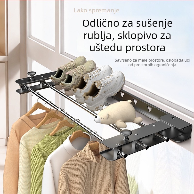 Skriveni sklopivi sušač za odjeću s izvlačnom šipkom za balkon — unutarnji zidni sušač rublja
