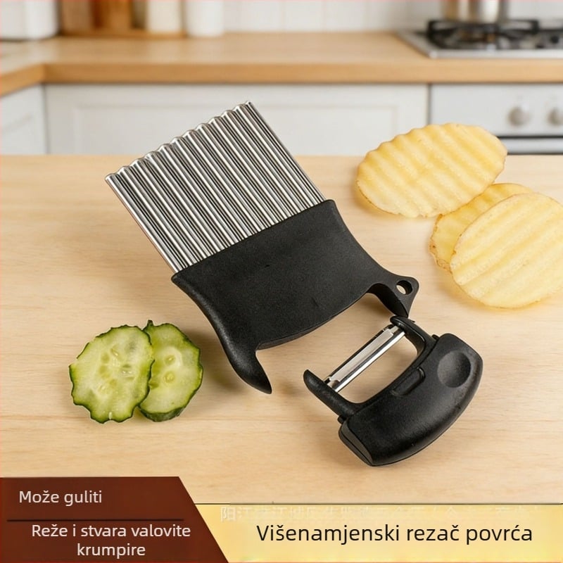 Valoviti rezač za povrće, rezač za pomfrit i ogulivač od nehrđajućeg čelika — višenamjenski kuhinjski alat za rezanje povrća