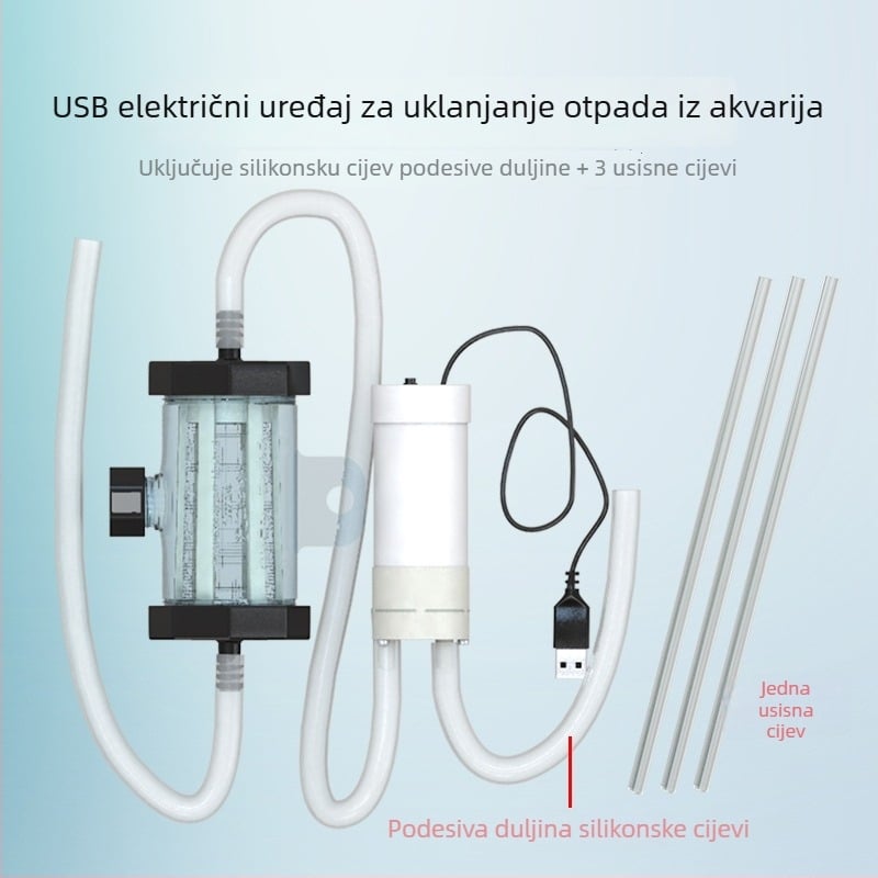 Električna potopna pumpa za izmjenu vode u akvariju i čišćenje; usisavanje otpada i čišćenje pijeska, automatsko uključivanje i isključivanje.