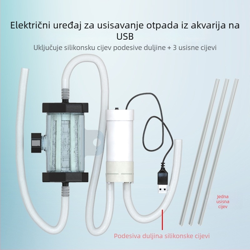 Električna potopna pumpa za izmjenu vode u akvariju i čišćenje; usisavanje otpada i čišćenje pijeska, automatsko uključivanje i isključivanje.