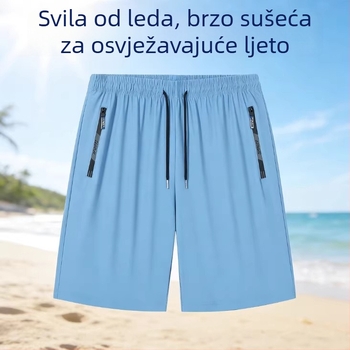 Muške ljetne šorce od ledene svile, brzo se suše, kapri dužine, visoka elastičnost, labav kroj, sportsko-plažni šorce