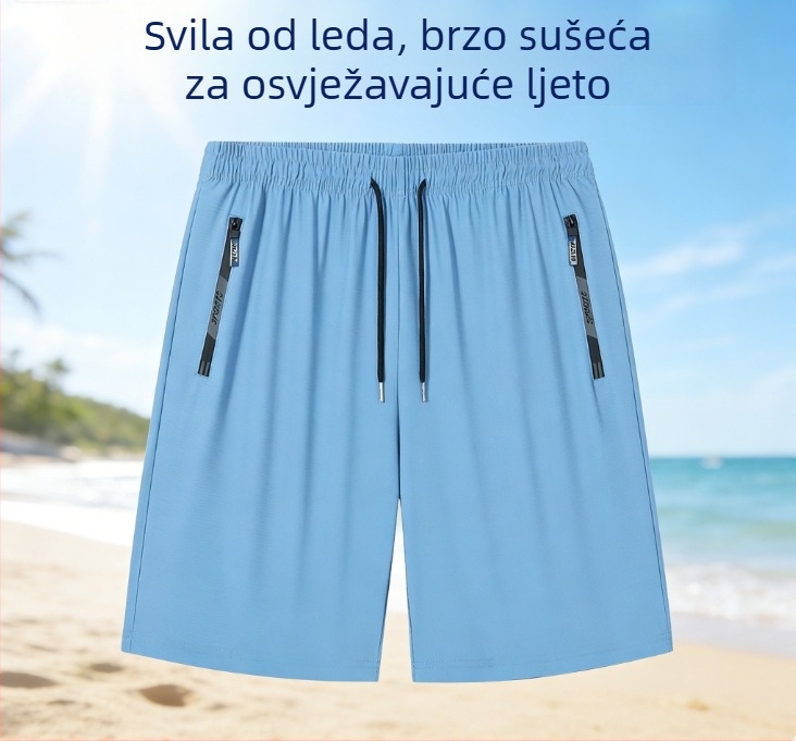 Muške ljetne šorce od ledene svile, brzo se suše, kapri dužine, visoka elastičnost, labav kroj, sportsko-plažni šorce