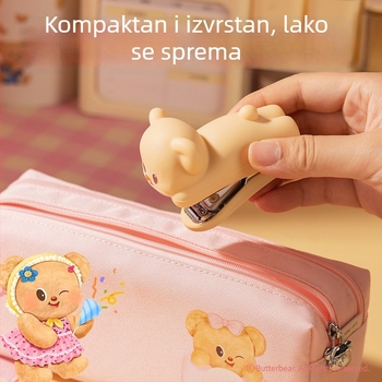 Deli HY199 Mini spajalica s motivom Butter Bear, set za učenike – prenosni uredski uređaj za povezivanje dokumenata