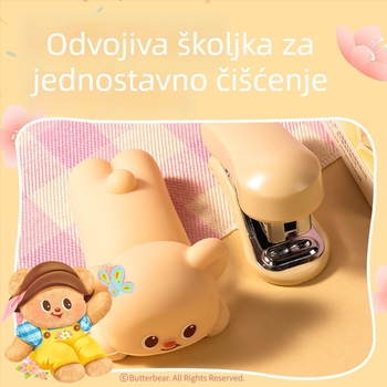 Deli HY199 Mini spajalica s motivom Butter Bear, set za učenike – prenosni uredski uređaj za povezivanje dokumenata