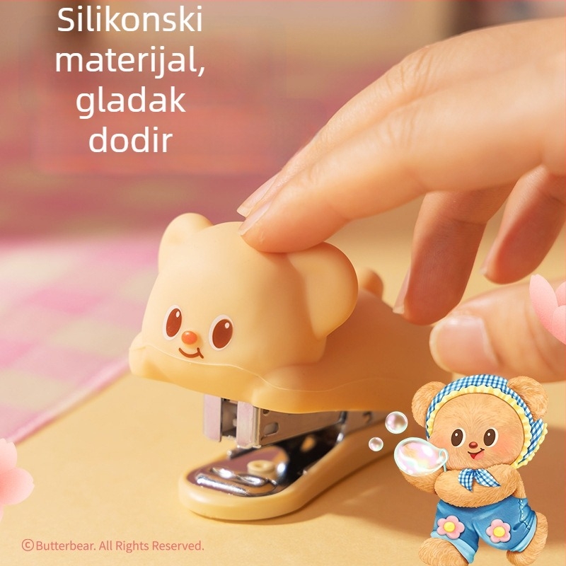 Deli HY199 Mini spajalica s motivom Butter Bear, set za učenike – prenosni uredski uređaj za povezivanje dokumenata