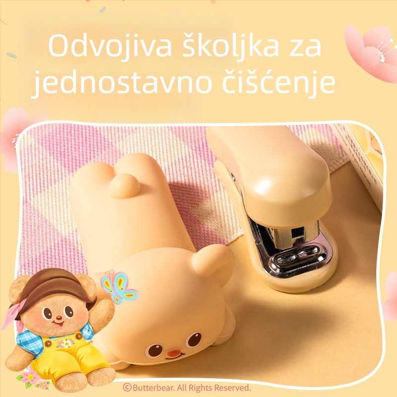 Deli HY199 Mini spajalica s motivom Butter Bear, set za učenike – prenosni uredski uređaj za povezivanje dokumenata