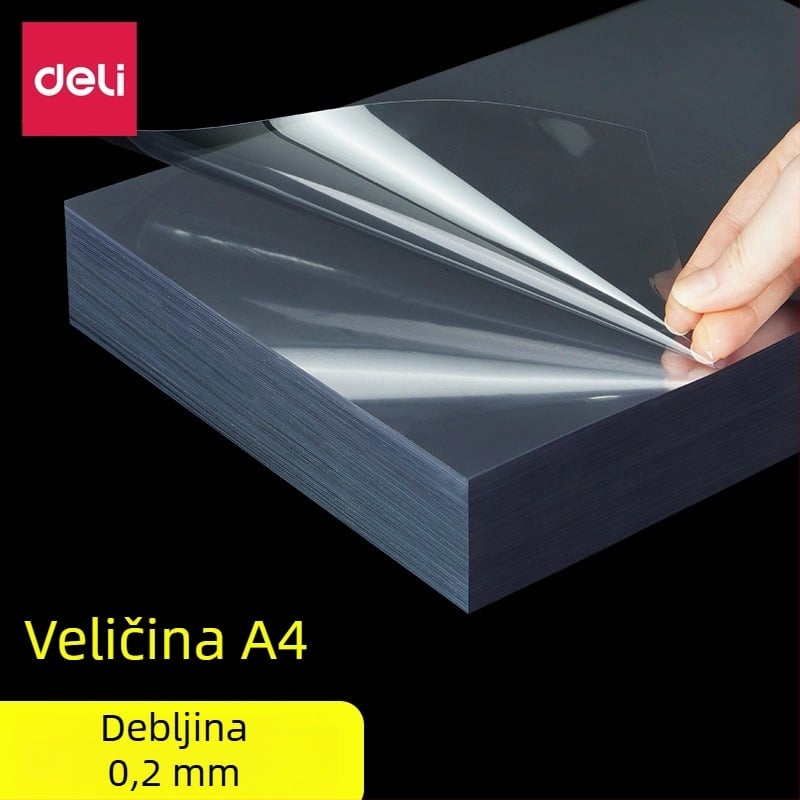 Deli 3820 Transparentna A4 perforirana naslovnica za spajanje s PVC omotom, 50 listova po setu