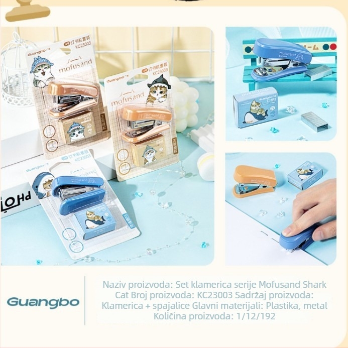 Guangbo GKC23003 Mini spajalica s preslatkim dizajnom ajkula-mačka, za školu i ured, s uklanjivačem spajalica