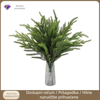 Lažne zelene grane Norfolk Island Pine – dekoracije za vjenčanja, vanjske prostore, rekvizite za fotografije i kućnu dekoraciju; duljina 47 cm, jedna grana.