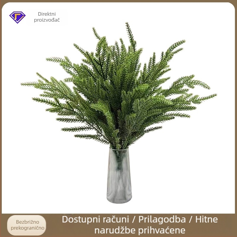 Lažne zelene grane Norfolk Island Pine – dekoracije za vjenčanja, vanjske prostore, rekvizite za fotografije i kućnu dekoraciju; duljina 47 cm, jedna grana.