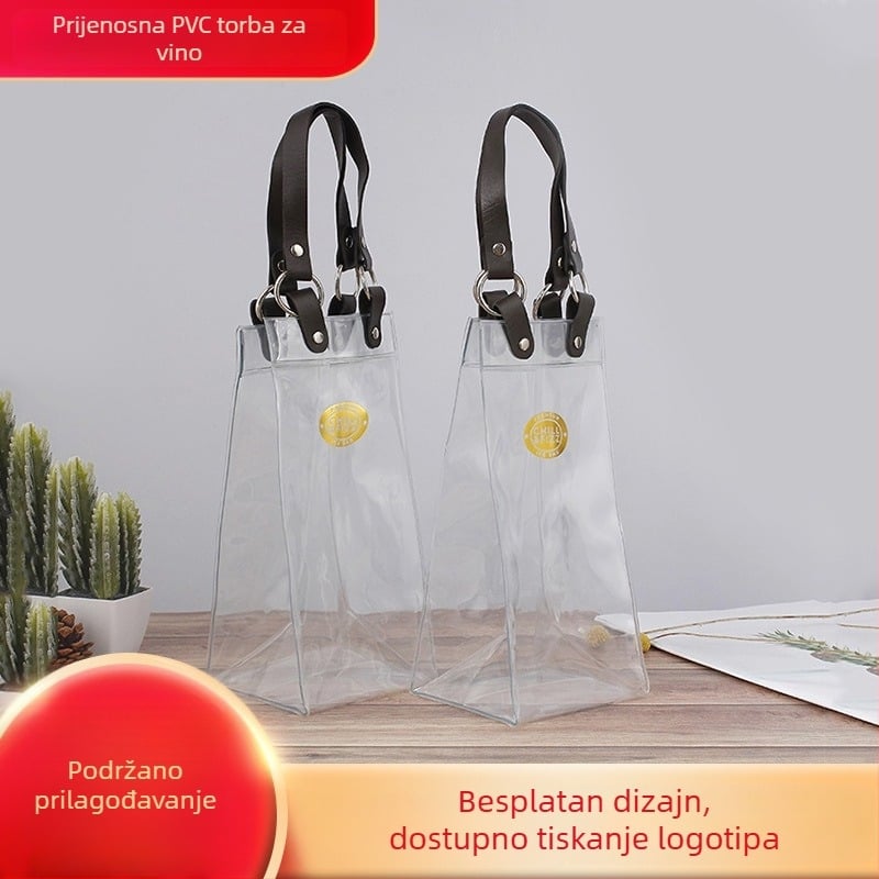 Prozirna PVC kožna torba za vino s ručkom, prazan prostor za ispis logotipa, 3D dizajn, torba za kozmetiku i poklon