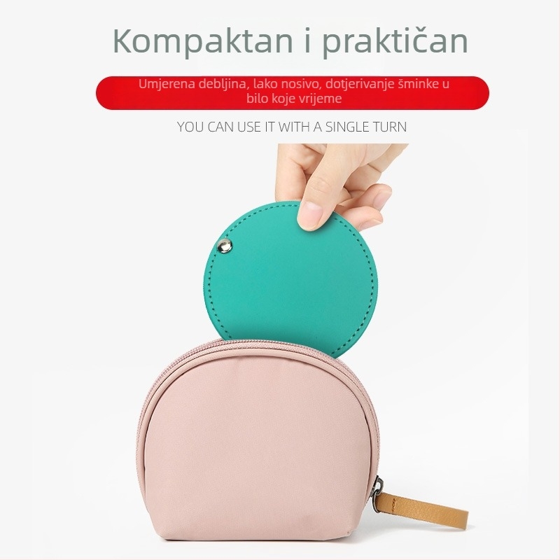 Prenosno PU kozmetičko ogledalo, sklopni dizajn, kompaktno ogledalo za šminkanje 8×8 cm