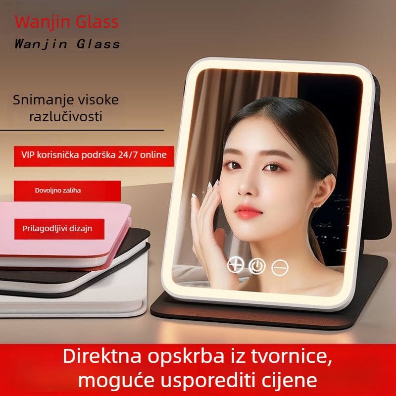 LED ogledalo za šminkanje, prijenosno, sklopno s osvjetljenjem, stolno ogledalo