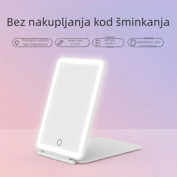 LED sklopno ogledalo za šminkanje, trobojno neprekidno podešavanje osvjetljenja, kompaktno i lagano, HD površina ogledala, za dotjerivanje u studentskim domovima