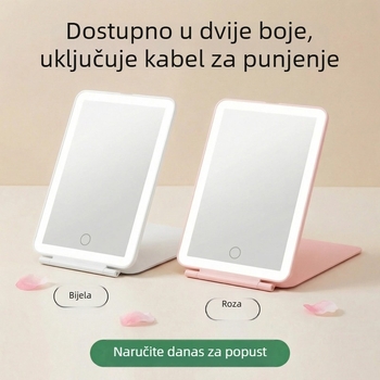 LED sklopno ogledalo za šminkanje, trobojno neprekidno podešavanje osvjetljenja, kompaktno i lagano, HD površina ogledala, za dotjerivanje u studentskim domovima