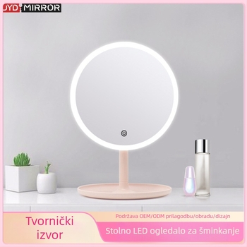 Prilagođeno LED stolno ogledalo za šminku s pretincom za pohranu, jednostrano, USB punjenje