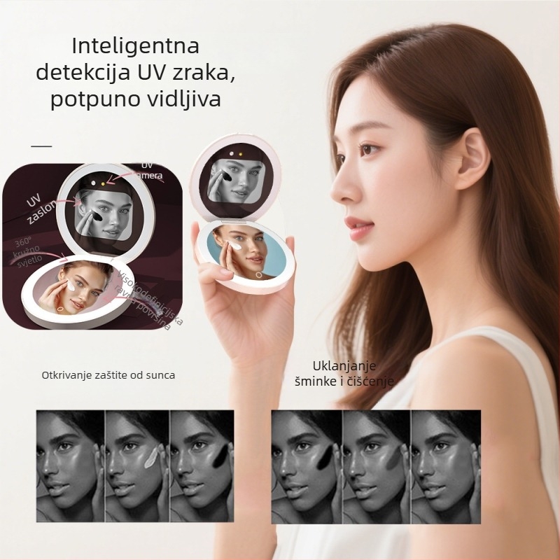 Inteligentno ogledalo za šminkanje s UV otkrivanjem, HD, 2,8 inča, punjivo, višefunkcionalno
