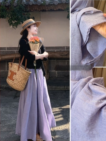 Ženska suknja od Ice Silk pamuk-lan, proljeće-ljeto 2026, pokriva bokove, vitka silueta, tekuća, do poda s širokim rubom