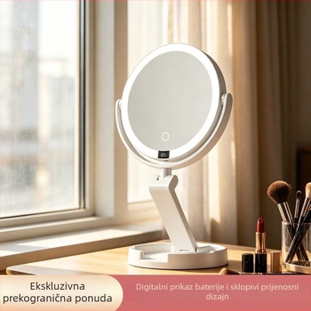 LED stolno ogledalo za šminkanje, 360° rotacija, dvostruko povećanje, sklopivo