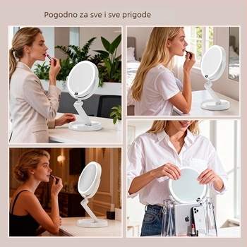 LED stolno ogledalo za šminkanje, 360° rotacija, dvostruko povećanje, sklopivo