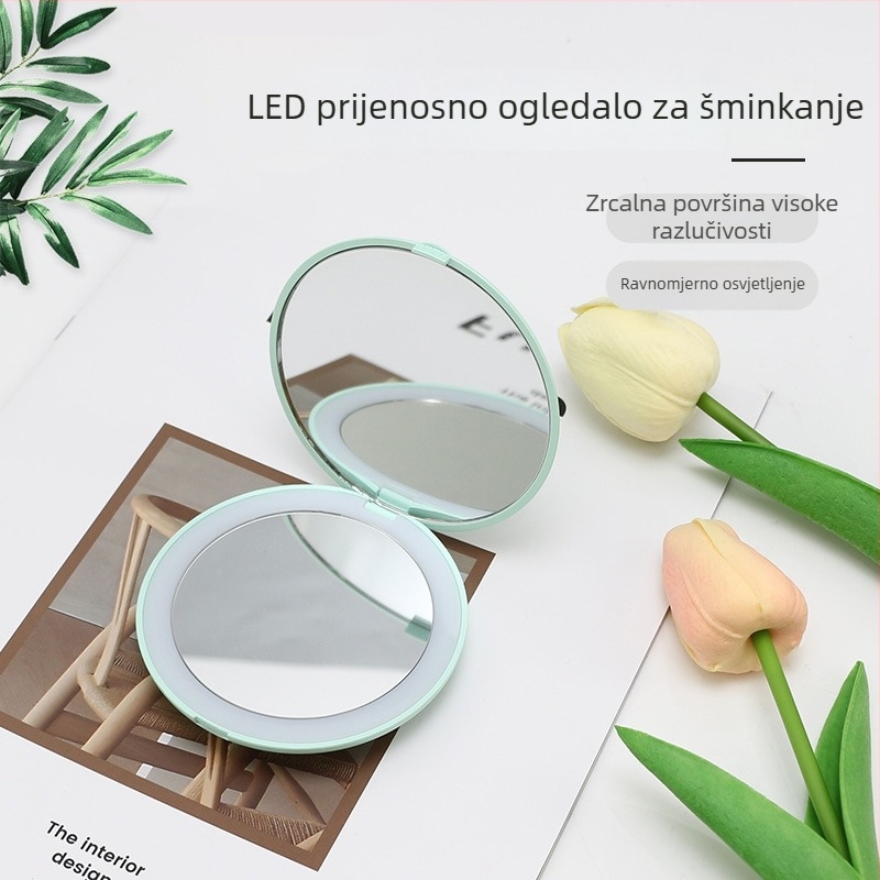 LED osvijetljeno dvostruko ogledalo za šminkanje, kompaktno okruglo povećavajuće ogledalo, protiv zamagljivanja, baterijsko napajanje