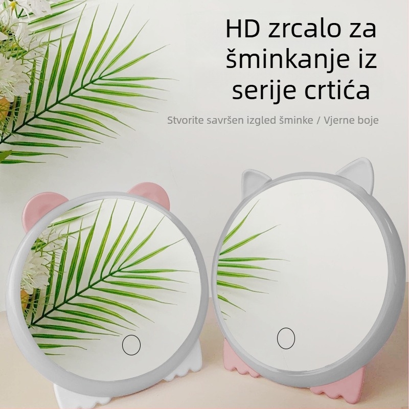 HD kreativno ogledalo za šminku, prijenosno plastično kozmetičko ogledalo, karikaturno LED ogledalo, stolno ogledalo