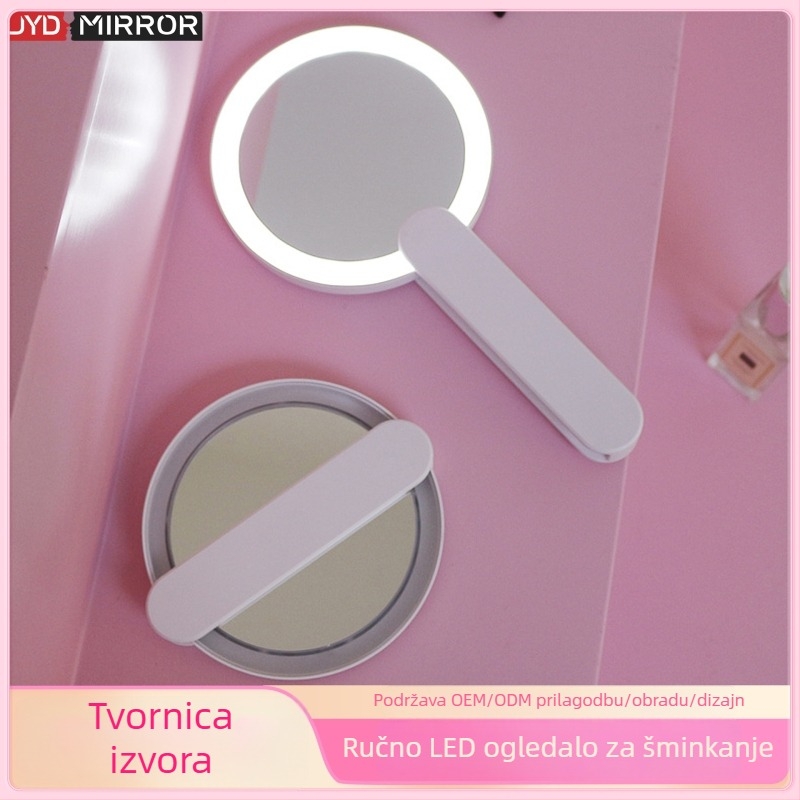 Okruglo mini prijenosno LED ogledalo s osvjetljenjem i poboljšanom litijskom baterijom